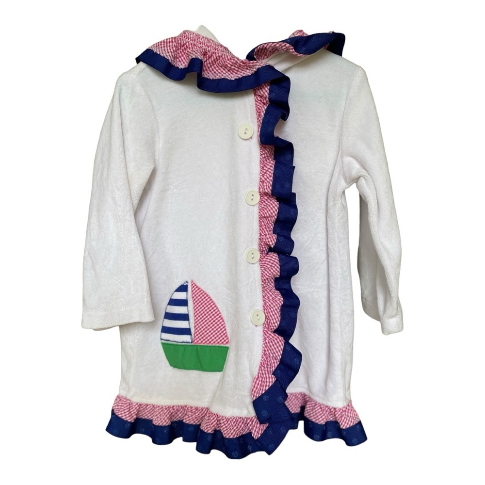 Funtasia White Hooded Terry with Sailboat Appliqué Beach Pool 3T Coverup